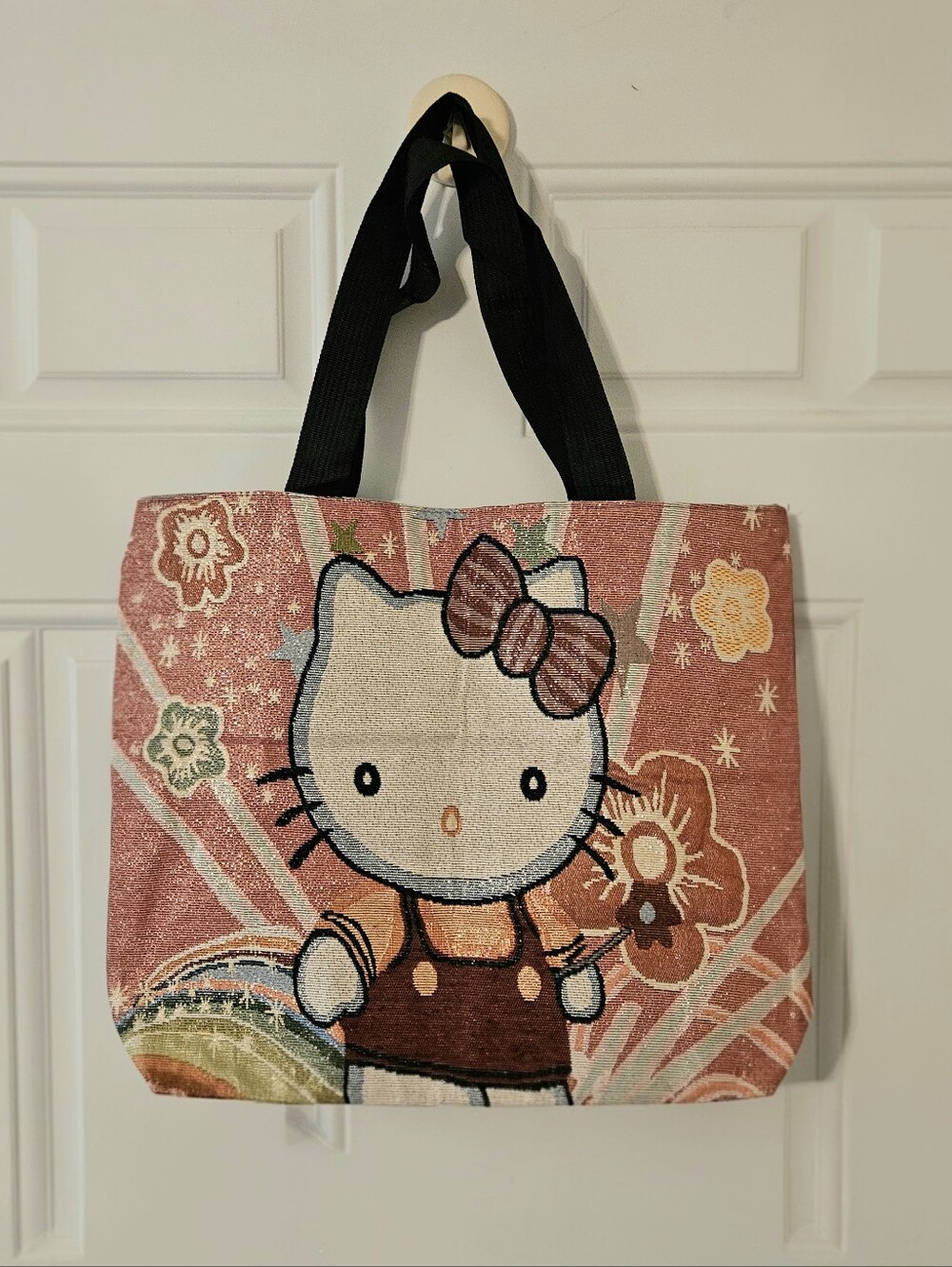 Kitty Floral Zipper Tote Bag